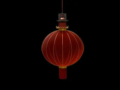 The red Chinese lantern with the light animation Low-poly 3D model