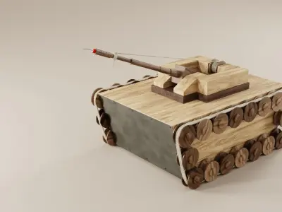 Wooden Toy Tank - Blender 3D Model Low-poly 3D model