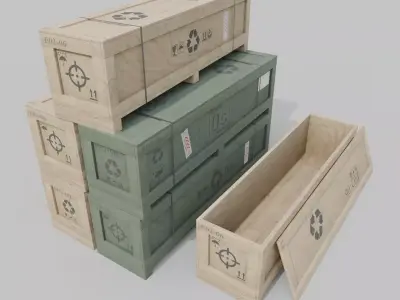 Extra Wide Narrow Wooden Crate - Customizable Shipping Box Low-poly 3D model