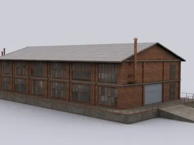 Brick hangar Low-poly 3D model