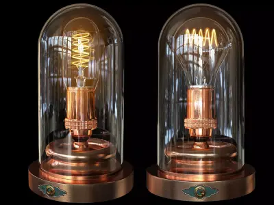 Steampunk Glass Case - Edison Lamp 3D model