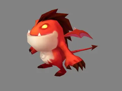 Cartoon Fire Dragon Monster - Baby Dragon Demon Low-poly 3D model