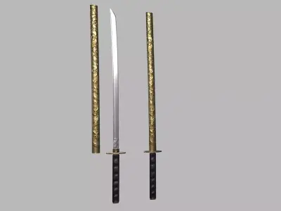 Engraved katana Low-poly 3D model