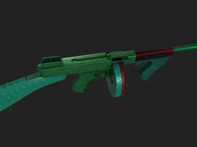 Low Poly Tommy Gun Game Ready Low-poly 3D model