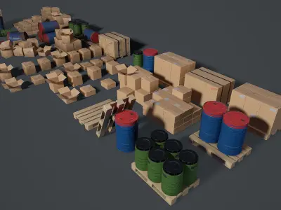Props for the storage house Set 1 UE4 Low-poly 3D model