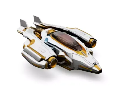 SciFi Starship White Gold Explorer Low-poly 3D model
