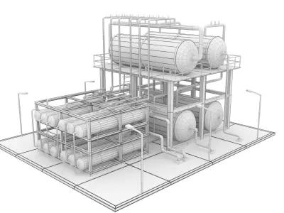 Oil Refinery  Low-poly 3D model