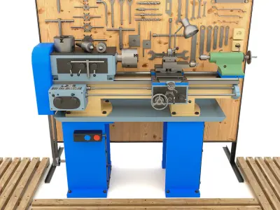 Lathe machine workbench workshop Industrial garage tools 3D model