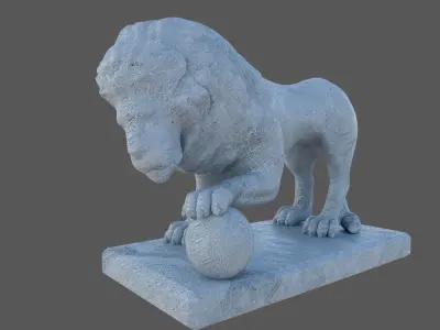 Sculpture-005 statue of lion with ball 3D model
