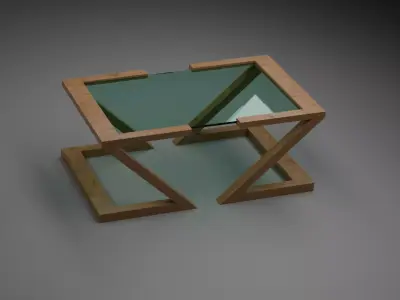 Low-Poly Modern Wooden Table with Glass Top-Table Design 02 Low-poly 3D model