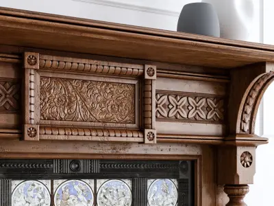 19th Century Antique Oak Fireplace 3D model