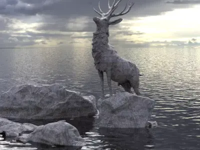 Deer low res 3D on Rough rock 3D model