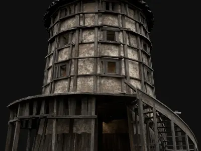ENTERABLE AAA NEXT GEN MEDIEVAL CITY TOWN ROUND WATCHTOWER Low-poly 3D model