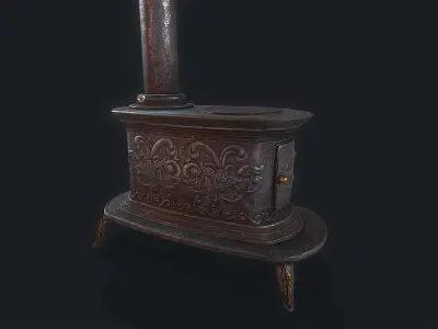 Old Stove cast iron Low-poly 3D model