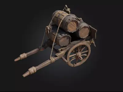 Barrel Cart  Rustic Utility on Wheeled Framework 3D model