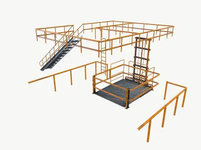 Industrial Fabricated Stairs and Railing 3D model