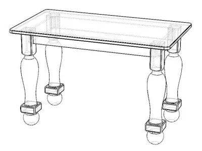 Wooden Rectangular Antique Table 3D model