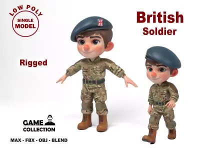 British soldier cartoon Low-poly 3D model