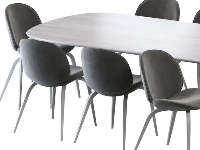 Beetle Dining Chair and Gubi Dining Table Elliptical 3D model