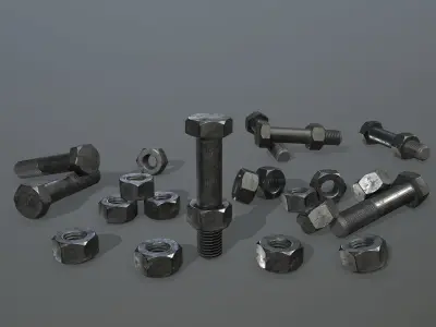 Bolts bolt and nut Low-poly 3D model 17