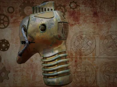 Steampunk Robot Head Low-poly 3D model
