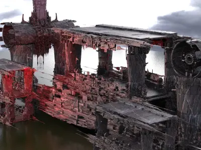 Ancient Sci-fi ruin Bridge Kit bash  3D model