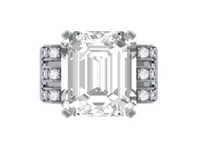 Emerald Solitaire Art Deco Ring 3D print model 5