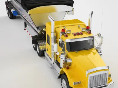 Long Hood Truck Generic Live Bottom Trailer 03 3D model