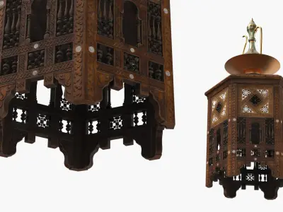  Middle Eastern Pitcher Set on Hand-Carved Side Table 