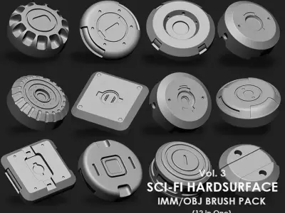 Sci-fi Hardsurface IMM Brush Pack 12 in One vol 3 3D model