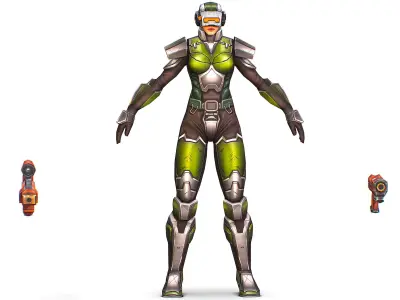 Cartoon Sci-Fi Cyborg Drone Sniper Soldier Low-poly 3D model 3