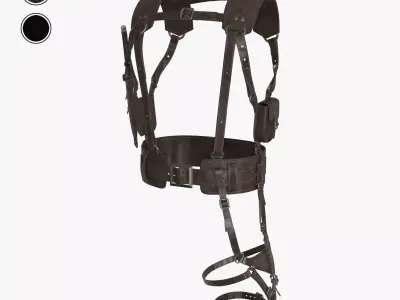Leather Harness Holster and Leg Pouch with Knife Low-poly 3D model