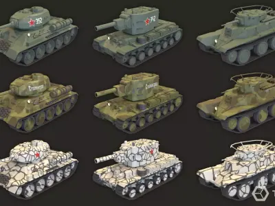 Tanks USSR WWII LowPoly Pack Low-poly 3D model