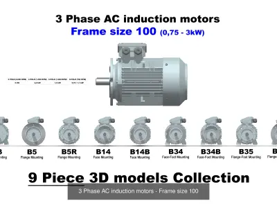 3 Phase AC induction motors - Frame size 80 - 160L 3D Model Pack