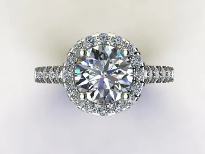 10011 diamond engagement ring with halo setting 3D print model