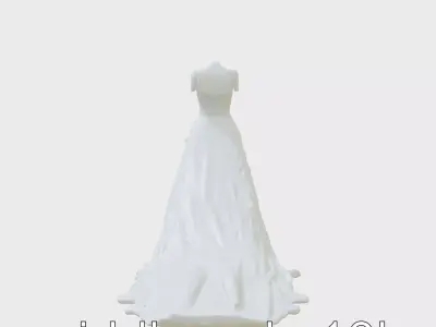 Elegant Wedding Dress Long Train Design Low-poly 3D model