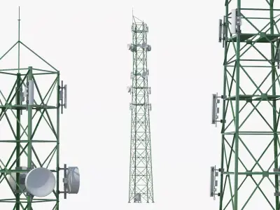 Antenna Tower with Parabolic Units Simplified 3D model