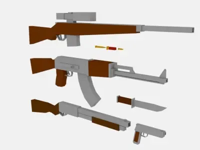 Lowpoly weapon set group of guns Free low-poly 3D model
