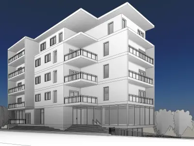 Modern commercial appartment building Free 3D model