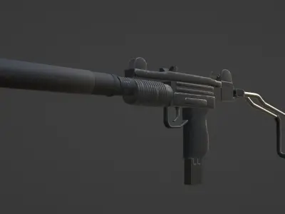 Mini UZI Suppressed Model Low-poly 3D model