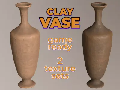 Old Clay Vase ceramic flower container Low-poly 3D model