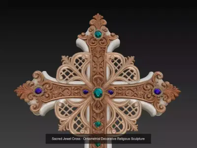 Baroque Cross - Ornamental Sacred Sculpture Collection 3D Model Pack