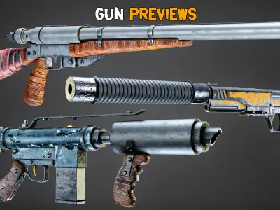 30 Apocalyptic Guns and Texture   Vol 12   Low-poly 3D model