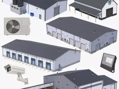 5 Industrial Buildings Collection 3D Model Pack purchase