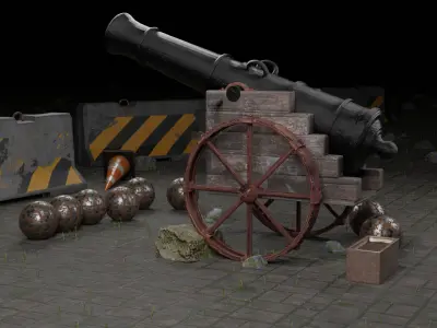 A 3D Cannon Gun Low-poly 3D model