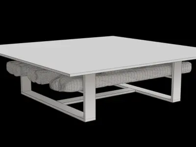 Glass Black Metal Table With Wooden Bark 3D model