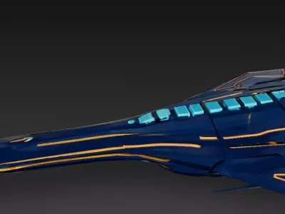 Futuristic Blue Sci Fi Fighter Jet 3D Model PBR Low-poly 3D model