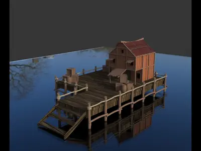 Sea Side Fishing house Low-poly 3D model