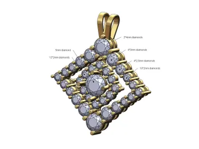 Diamond rhombus frame rounded square cluster pendant 3D print model