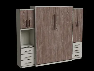 White Cabinet Brown Wood Wall Bed Closed 3D model